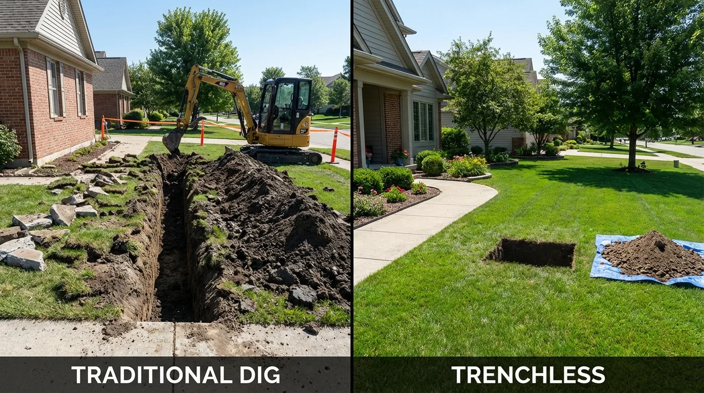 Trenchless sewer repair with minimal yard damage versus traditional excavation in Cheyenne, OK